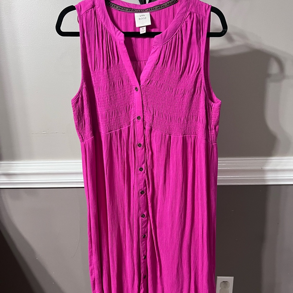 Pink Sleeveless Button-Down Dress